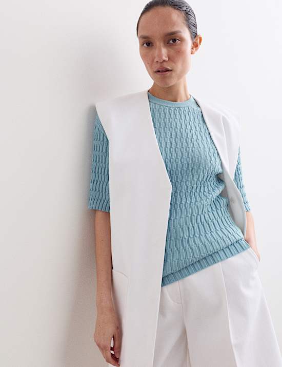 T-shirt en maille m&eacute;rinos textur&eacute;e