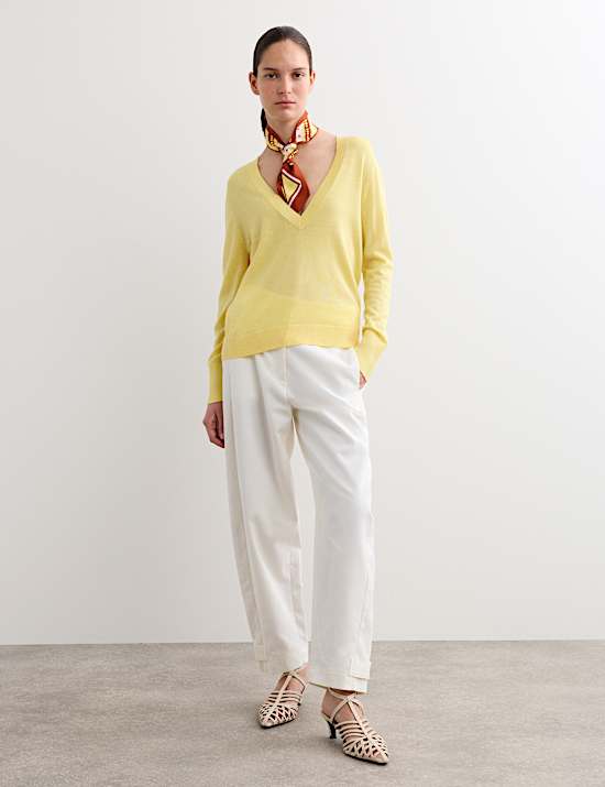 Sweter z dekoltem w serek ze 100% wełny merino