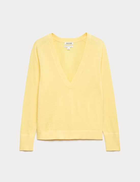 Sweter z dekoltem w serek ze 100% wełny merino