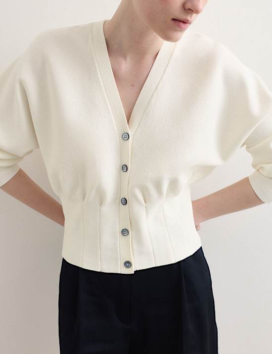 Cardigan pliss&eacute; &agrave; la taille en coton m&eacute;lang&eacute;