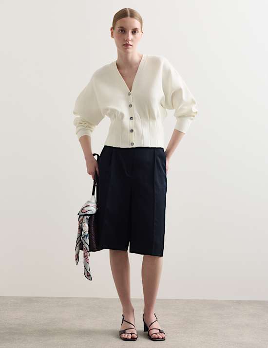 Cardigan pliss&eacute; &agrave; la taille en coton m&eacute;lang&eacute;