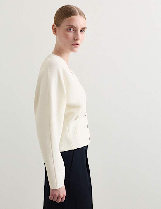 Cardigan pliss&eacute; &agrave; la taille en coton m&eacute;lang&eacute;