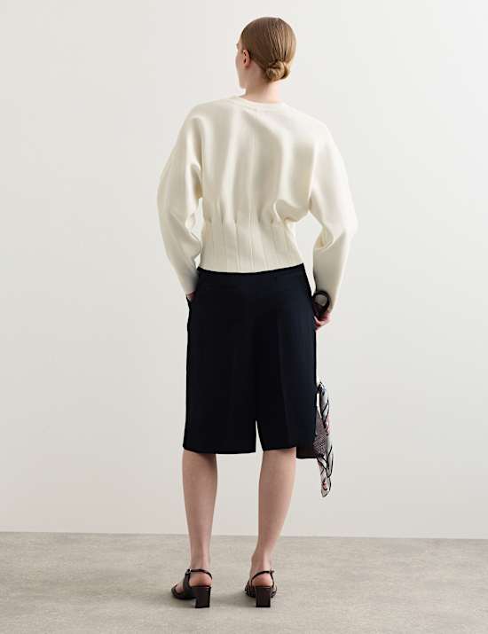 Cardigan pliss&eacute; &agrave; la taille en coton m&eacute;lang&eacute;