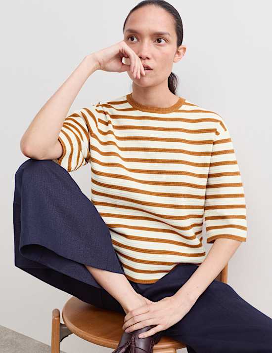 Cotton Blend Striped Relaxed Knitted Top