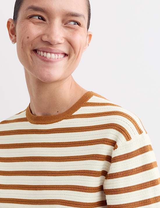 Cotton Blend Striped Relaxed Knitted Top