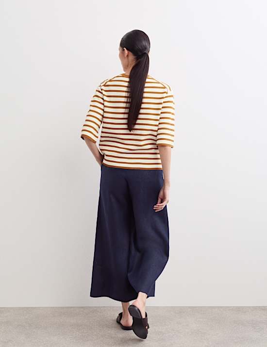 Cotton Blend Striped Relaxed Knitted Top