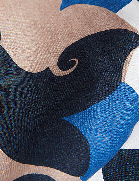 Robe midi coupe droite 100&nbsp;% lin à col V et motif fleuri