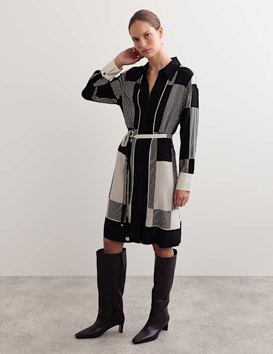 Robe chemise longueur genou avec ceinture et imprimé