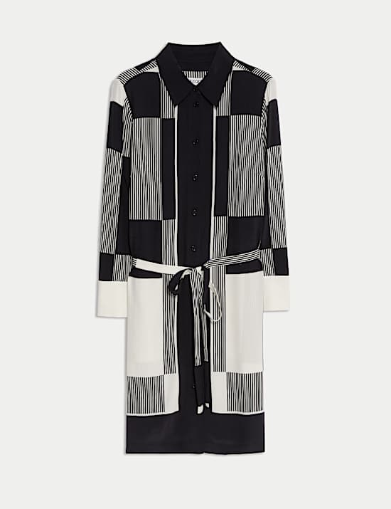 Robe chemise longueur genou avec ceinture et imprimé