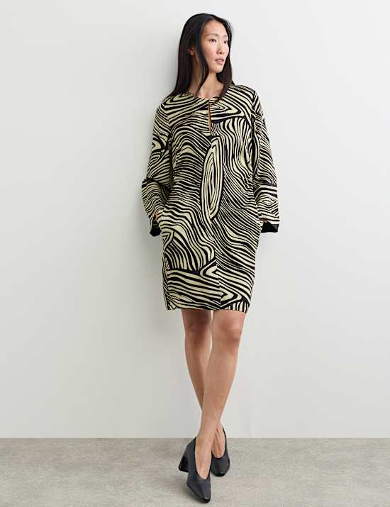 Pure Viscose Printed Notch Neck Knee Length Shift Dress