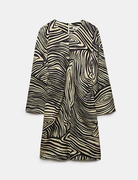 Pure Viscose Printed Notch Neck Knee Length Shift Dress