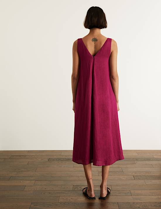 Pure Linen V-Neck Maxi Shift Dress