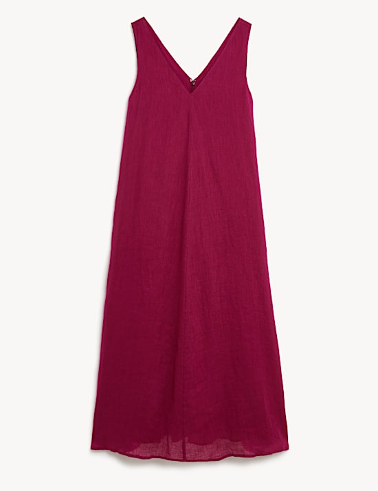 Pure Linen V-Neck Maxi Shift Dress