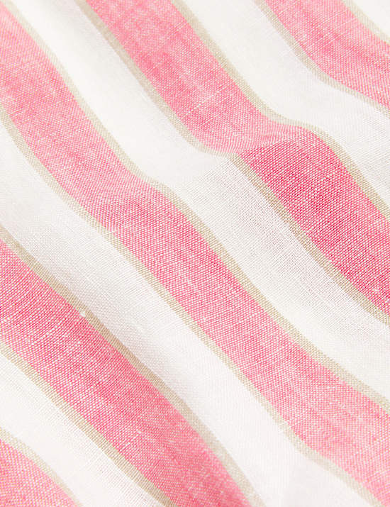 Pure Linen Striped Midi Waisted Dress