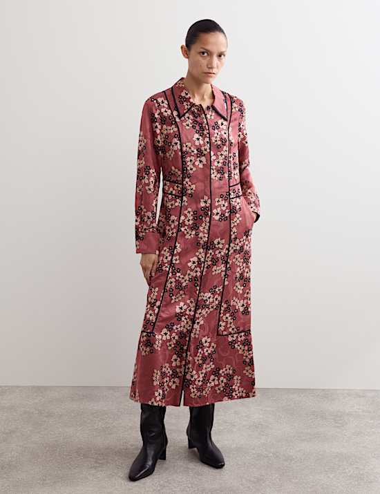 Φλοράλ μίντι φόρεμα-πουκάμισο