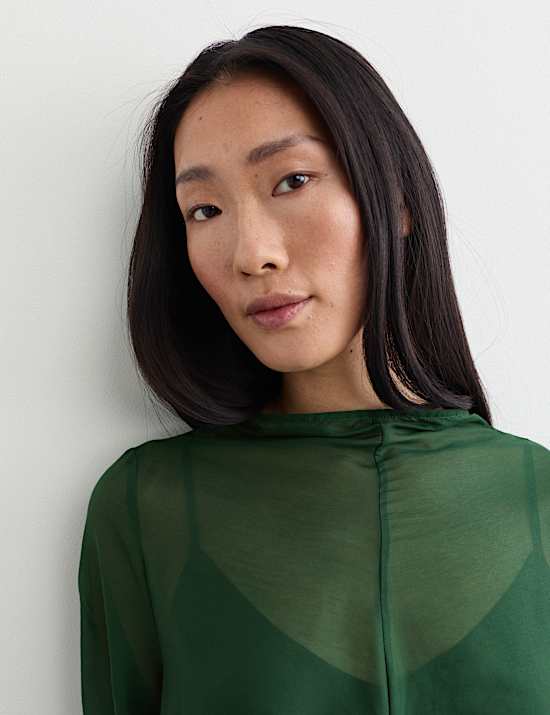 Organza Funnel Neck Midi Column Dress