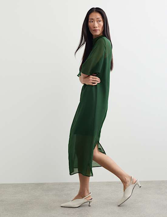 Organza Funnel Neck Midi Column Dress