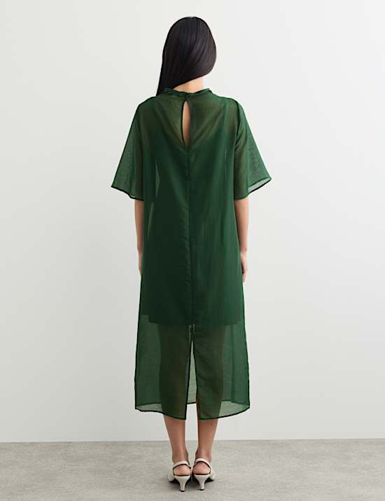 Organza Funnel Neck Midi Column Dress