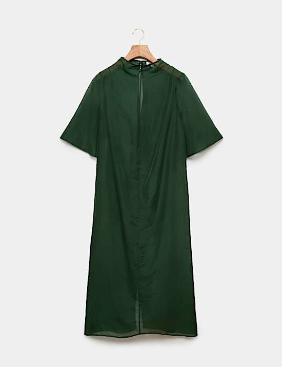 Organza Funnel Neck Midi Column Dress