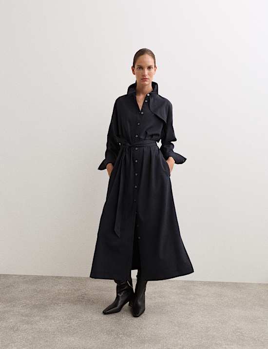 Robe trench midi en laine à fermeture boutonnée sur le devant