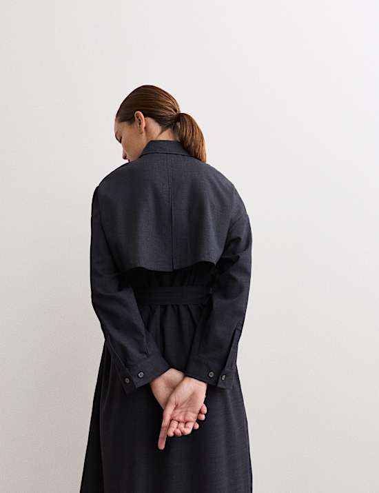 Robe trench midi en laine à fermeture boutonnée sur le devant