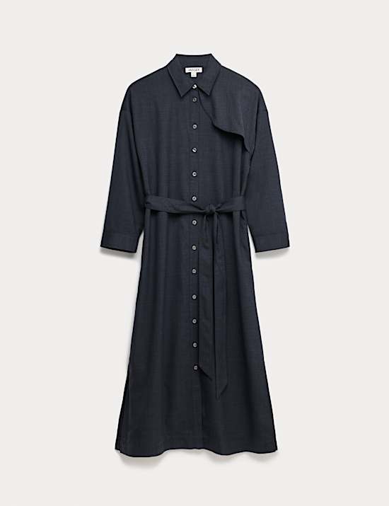Robe trench midi en laine à fermeture boutonnée sur le devant