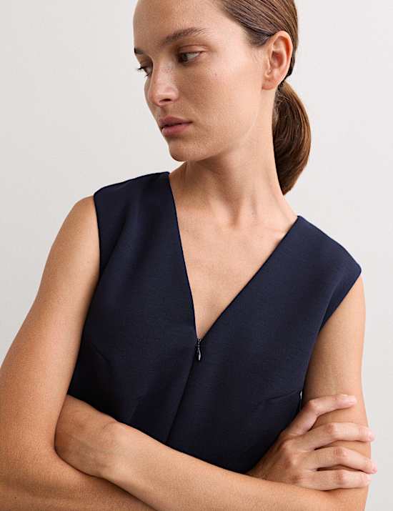 Ζέρσεϊ ίσιο φόρεμα με λαιμόκοψη V από σύμμεικτο μαλλί