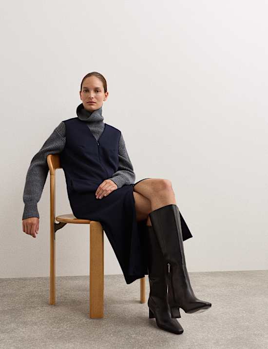 Ζέρσεϊ ίσιο φόρεμα με λαιμόκοψη V από σύμμεικτο μαλλί