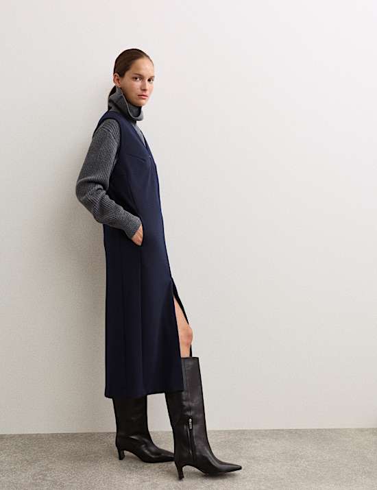 Ζέρσεϊ ίσιο φόρεμα με λαιμόκοψη V από σύμμεικτο μαλλί