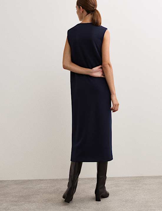 Ζέρσεϊ ίσιο φόρεμα με λαιμόκοψη V από σύμμεικτο μαλλί