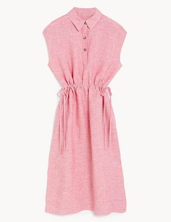 Robe midi style chemise 100&nbsp;% lin &agrave; nouer &agrave; la taille