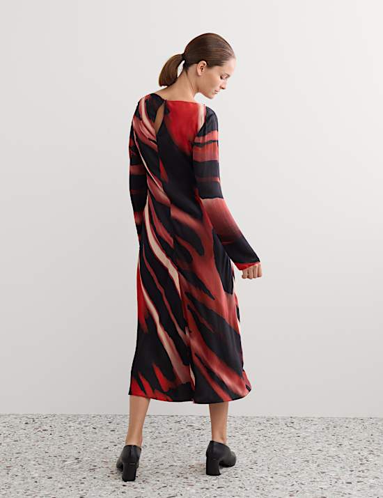 Satin Printed Cowl Neck Midi Slip Dress