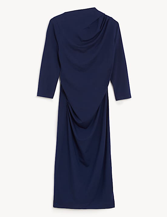 Jersey Round Neck Ruched Midi Dress