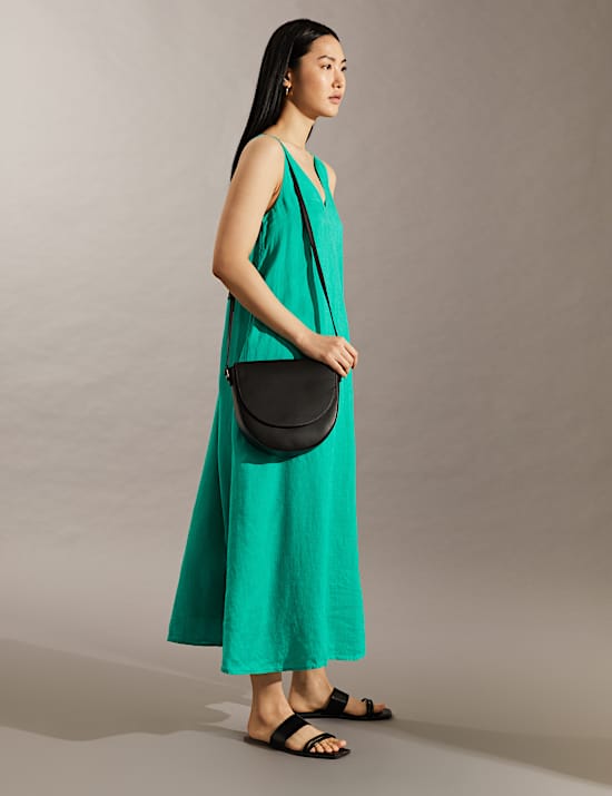 Pure Linen V-Neck Midi Smock Dress