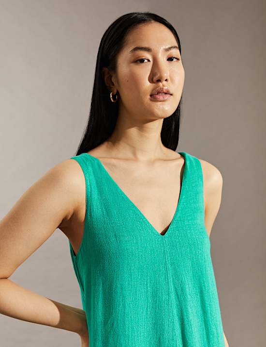 Pure Linen V-Neck Midi Smock Dress