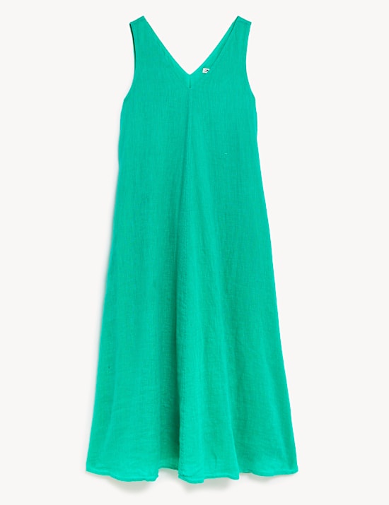 Pure Linen V-Neck Midi Smock Dress