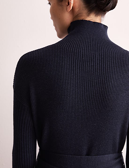 Pure Merino Wool Knitted Funnel Neck Dress