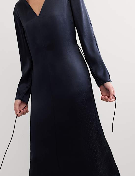 Jacquard V Neck Midi Column Dress