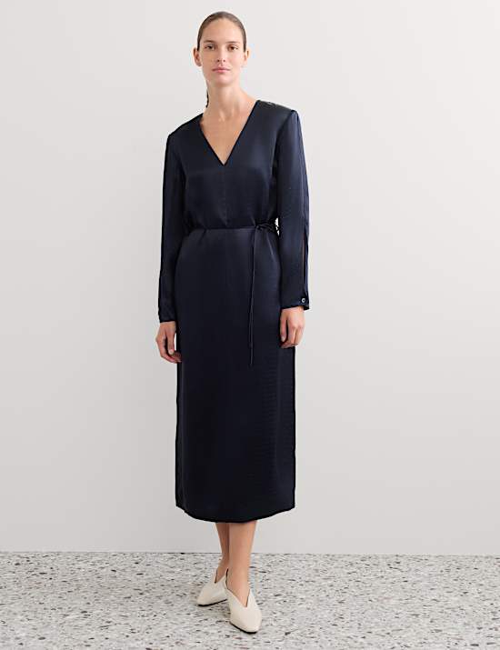 Jacquard V Neck Midi Column Dress