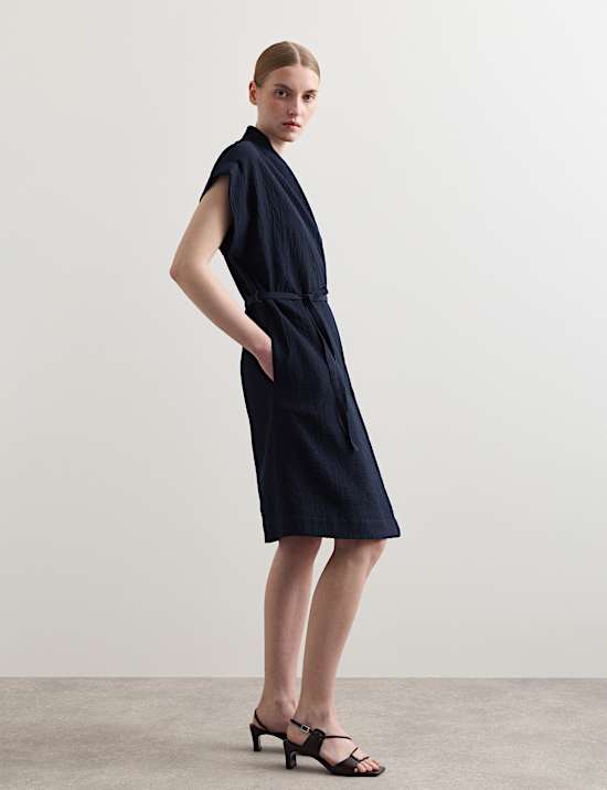 Cotton Rich Knee Length Wrap Dress