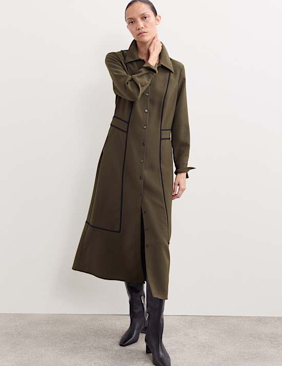 Μίντι κρεπ φόρεμα-πουκάμισο με λεπτομέρεια με σιρίτι