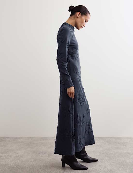 Robe patineuse midaxi en jersey 100 % coton brodé