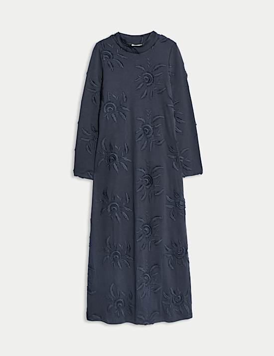 Robe patineuse midaxi en jersey 100 % coton brodé