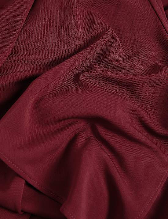 Robe midi style portefeuille &agrave; volants et col en V en jersey