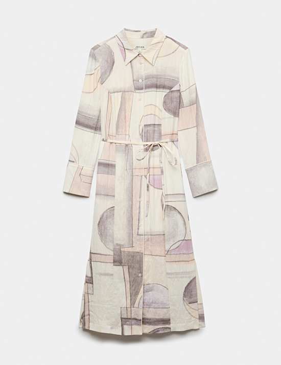 Printed Tie Waist Midi Shirt Dress