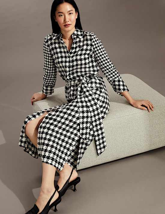 Robe midi style chemise 100&nbsp;% soie avec imprim&eacute;