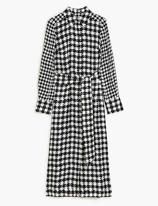 Robe midi style chemise 100&nbsp;% soie avec imprim&eacute;