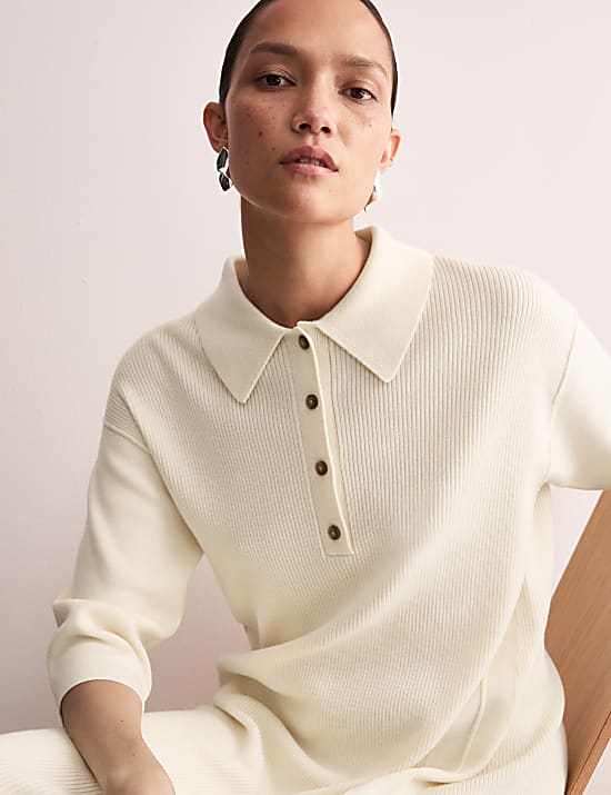 Robe pull midi en laine mérinos côtelée