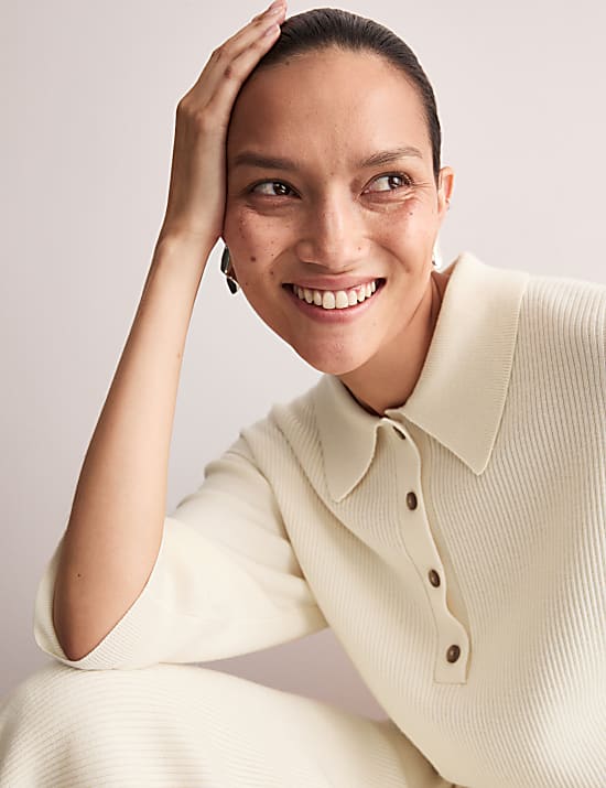 Robe pull midi en laine mérinos côtelée