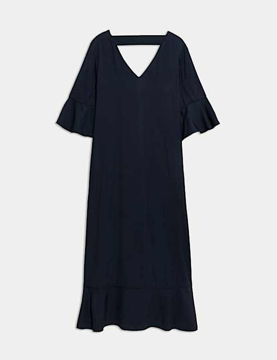 Robe patineuse mi-longue à détail jabot en tweed de cavalerie